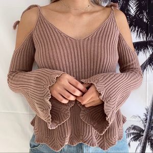 Cold Shoulder Knit Long Bell Sleeves